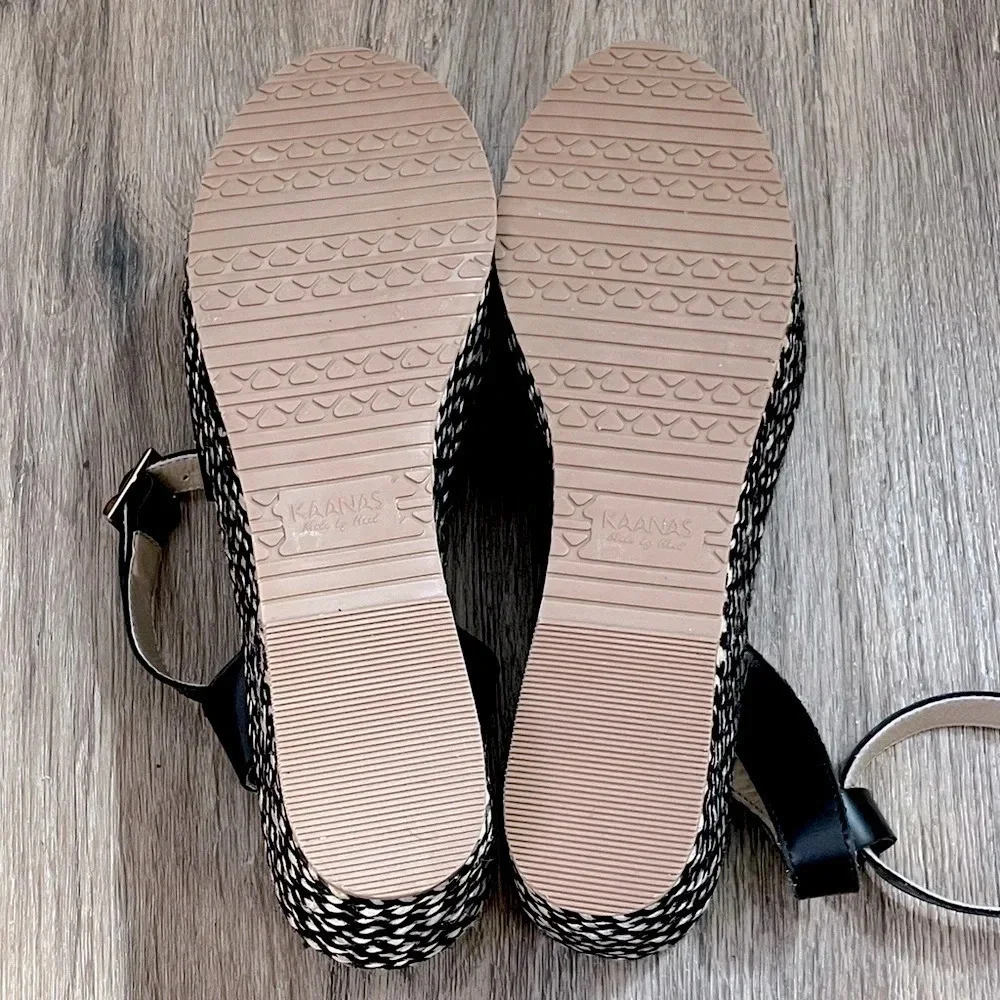 Kaanas Anthropologie Platforms Espadrilles Women’s Black Leather 7 Boho Wedding